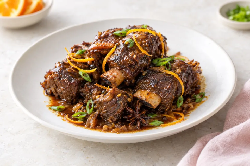 Braised Chinese-Style Short Ribs with Soy, Orange, and 5-Spice Powder