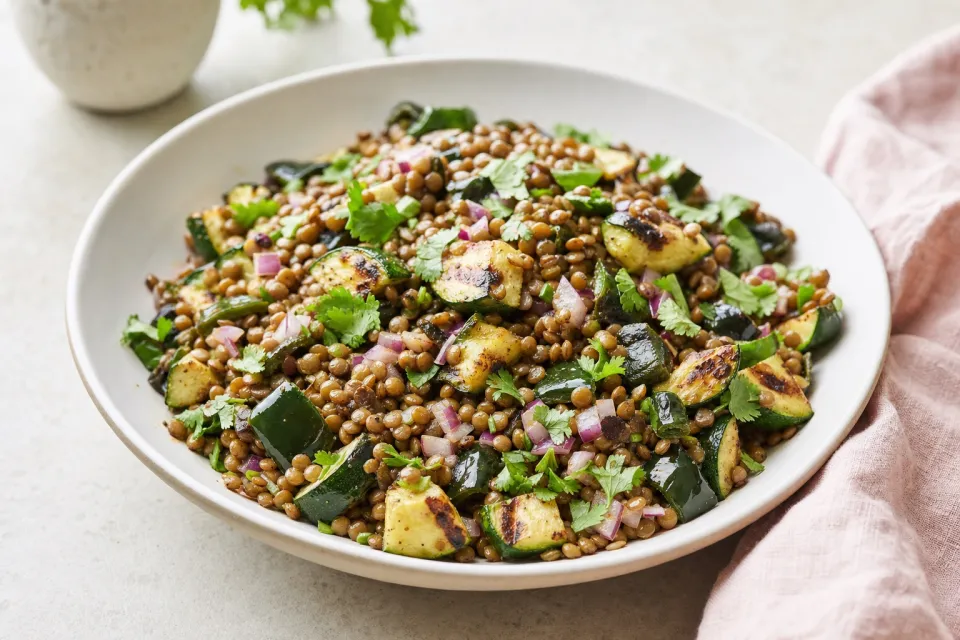 Smoky Lentil Salad with Zucchini and Poblano Peppers