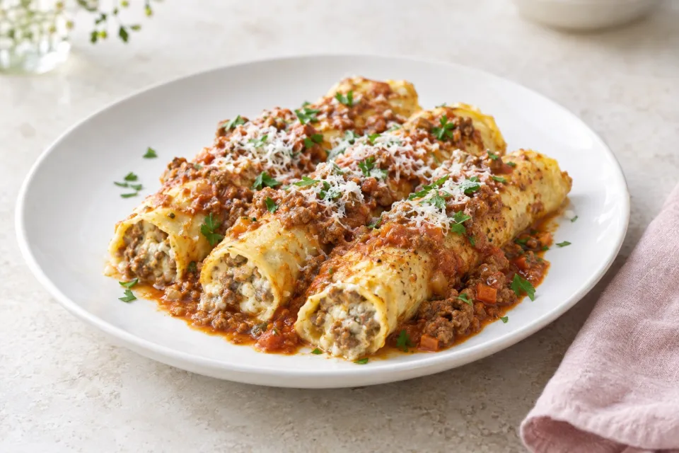 Crepe Manicotti with Veal Ragù