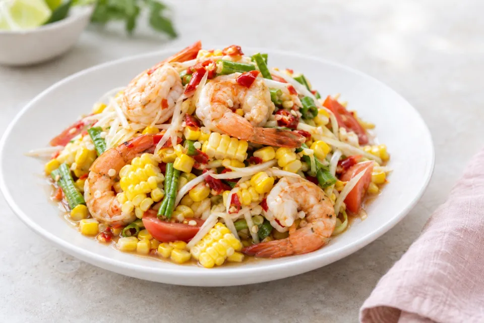 Corn Som Tam with Shrimp