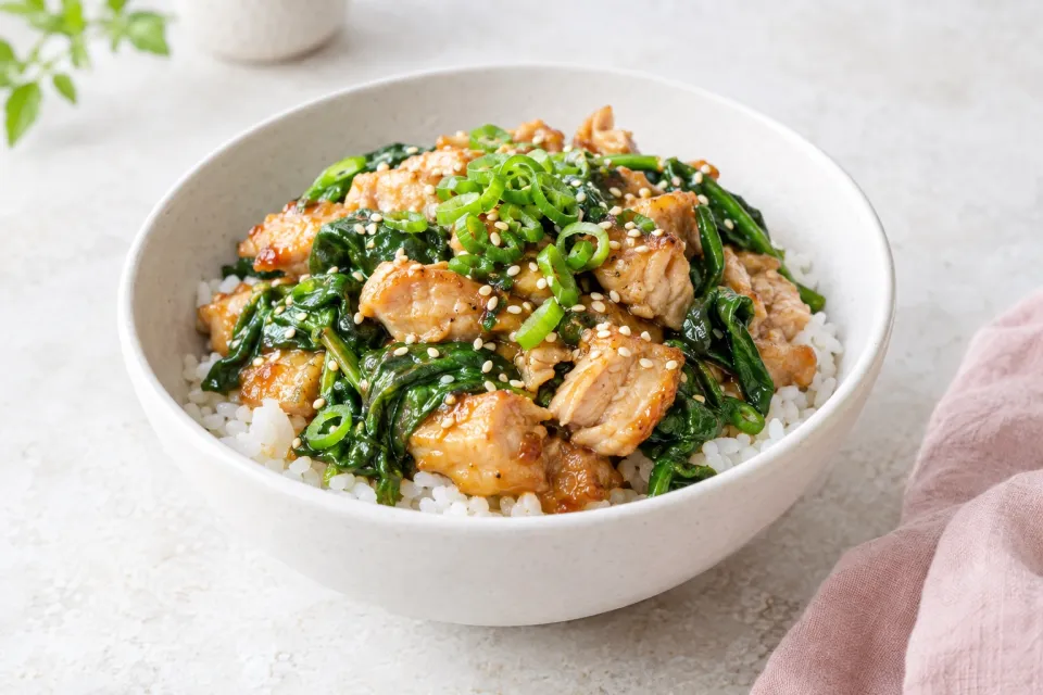 Chicken Donburi with Spinach