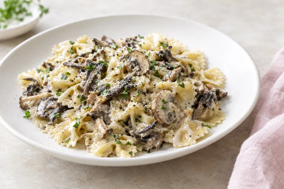 Cooking Light's Farfalle with Creamy Wild Mushroom Sauce
