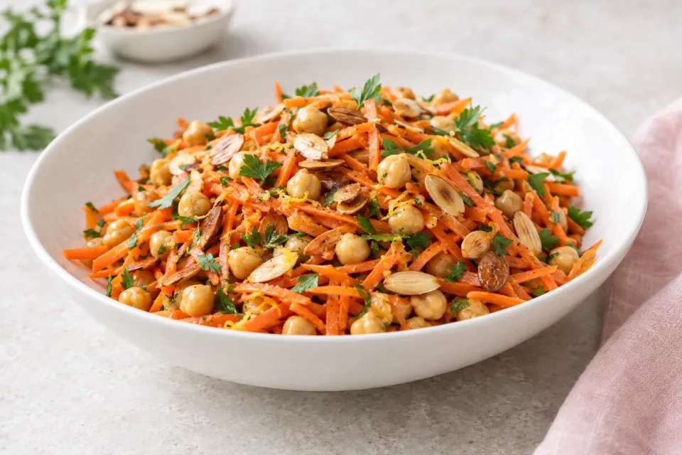 Carrot and Chickpea Salad with Fried Almonds