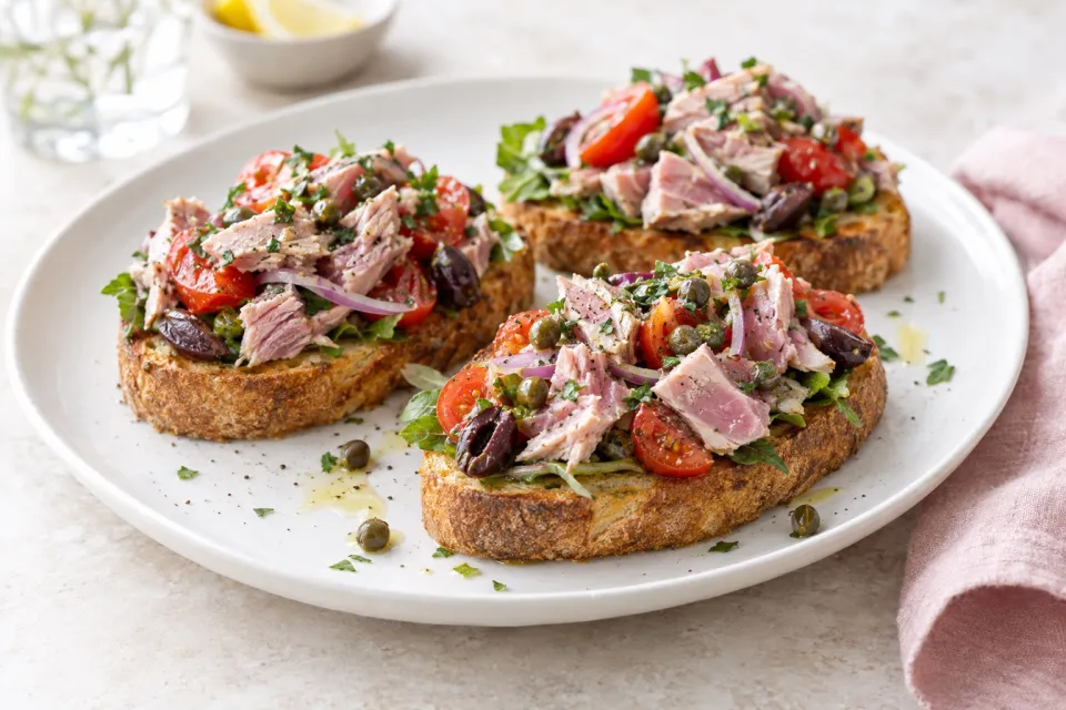 Niçoise Toasts with Fresh Tuna and Tomatoes