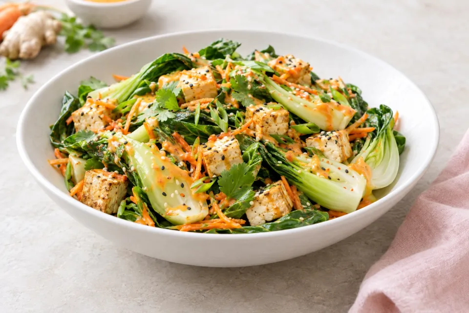 Bok Choy and Tofu Salad with Carrot-Ginger Dressing