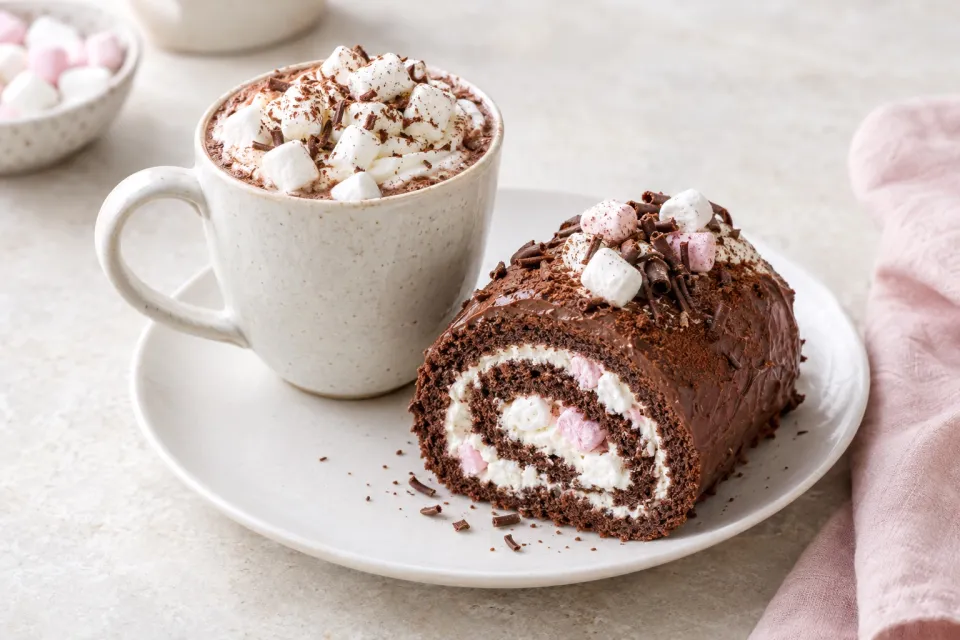 Hot Chocolate and Marshmallow Cake Roll
