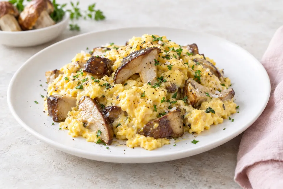 Creamy Scrambled Eggs with Porcini Mushrooms