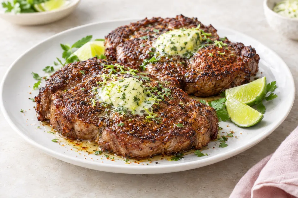 Cayenne-Rubbed Ribeyes with Lime Butter