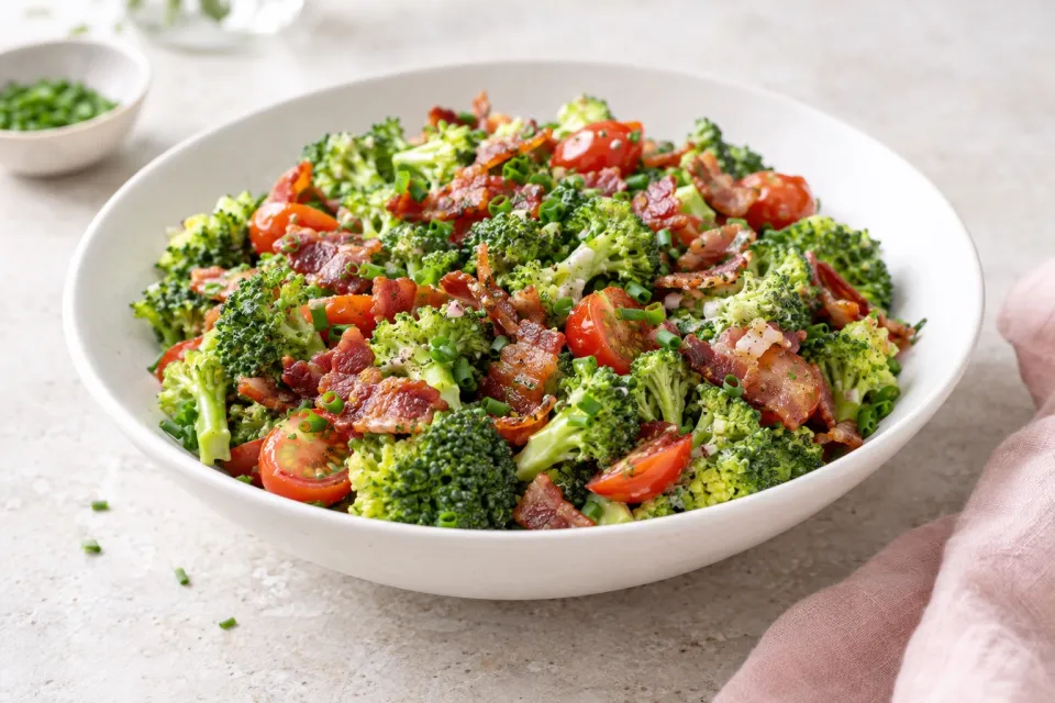 Broccoli Salad with Bacon, Chives, and Tomato