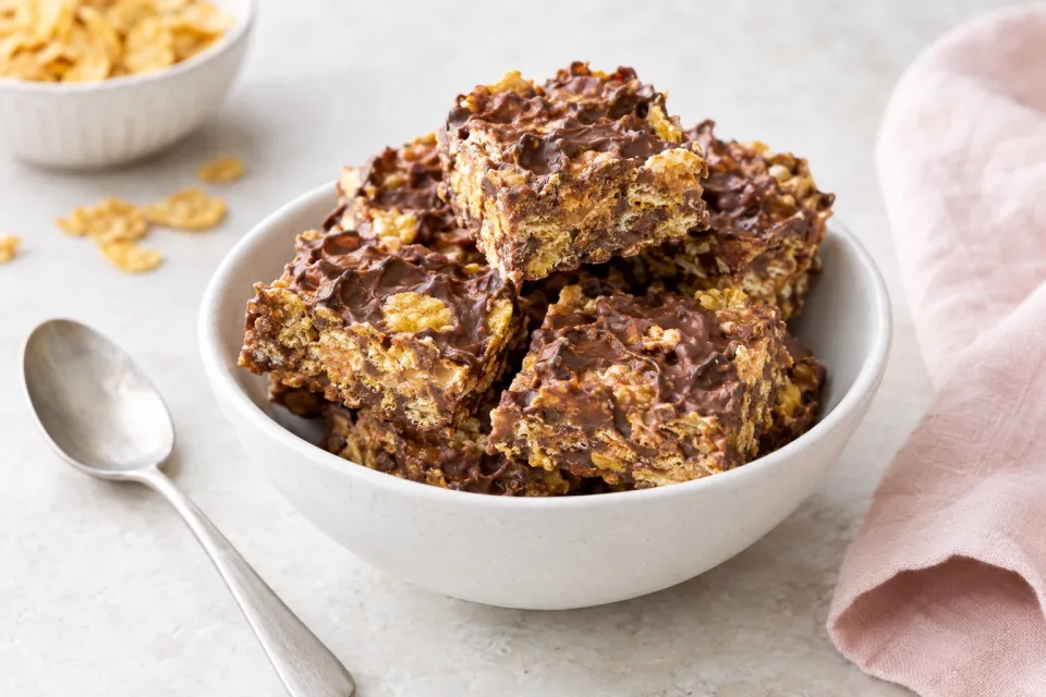 No-Bake Crispy Corn Flake Chocolate Peanut Butter Bars