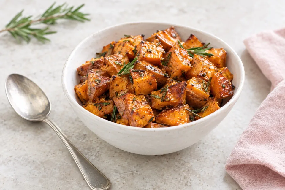 Brown Butter Rosemary Roasted Sweet Potatoes
