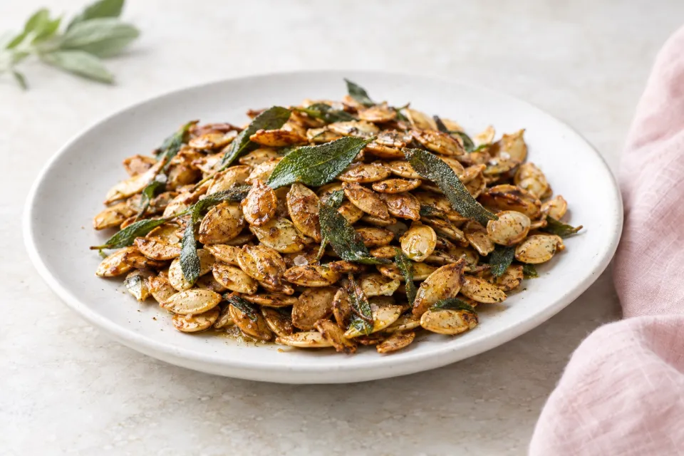 Roasted Pumpkin Seeds with Brown Butter and Sage