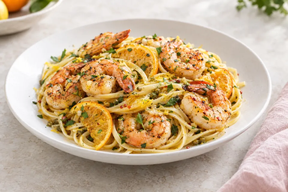 Linguine with Citrus-Roasted Shrimp