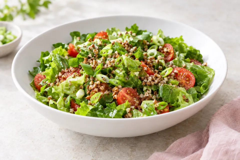 Green Salad with Tomatoes, Scallions, and Toasted Kasha