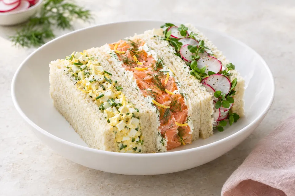 Egg Salad, Salmon, and Radish Sandwich Loaf