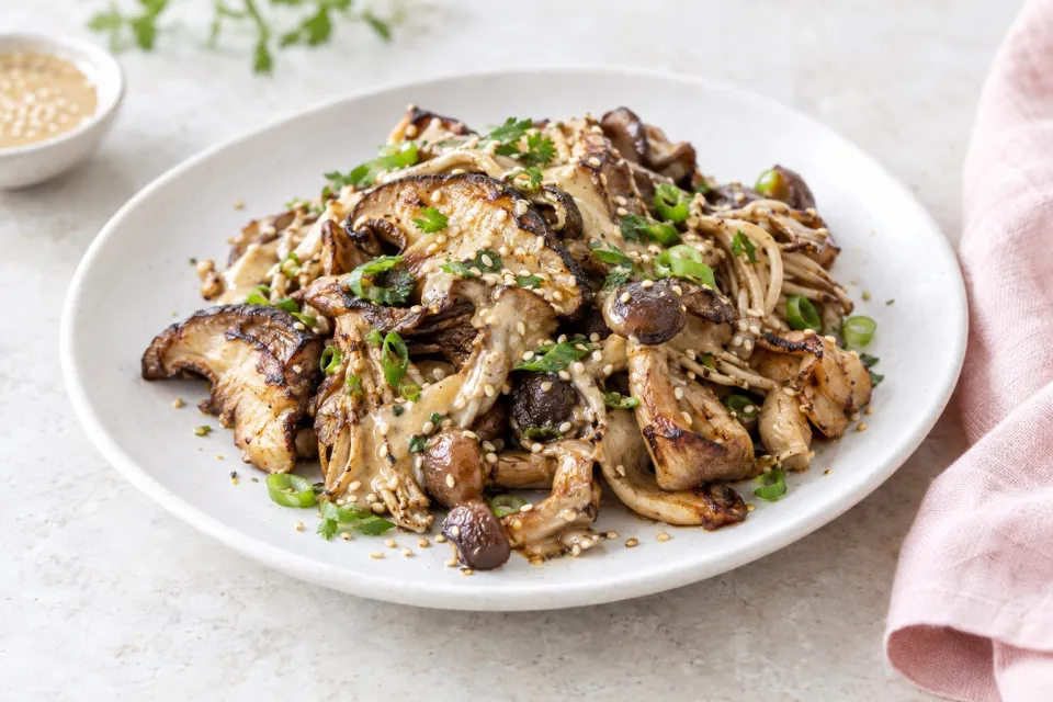 Grilled Mixed Mushrooms with Sesame Dressing