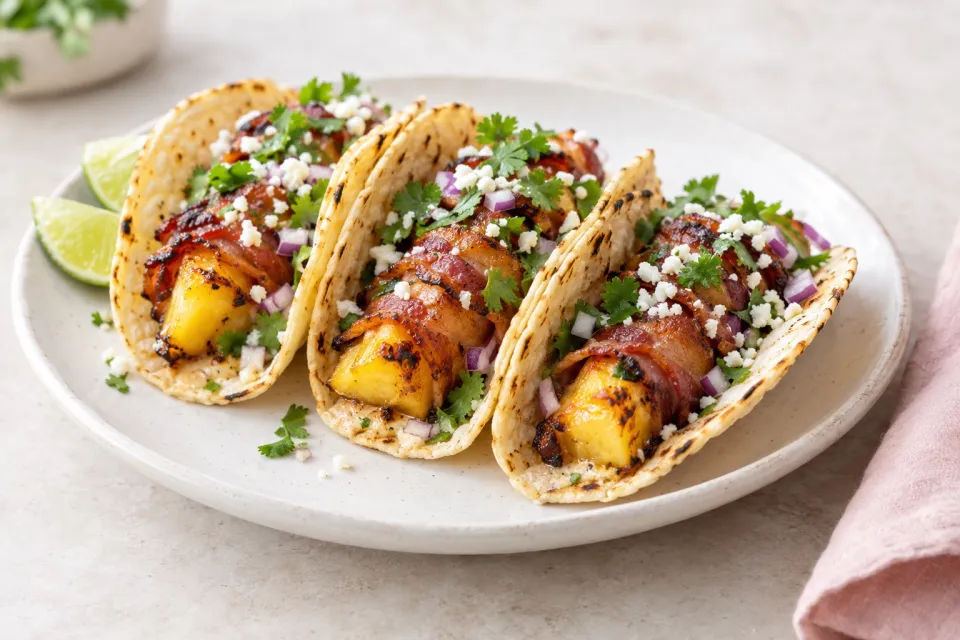 Slow-Roasted Bacon-Wrapped-Pineapple Tacos