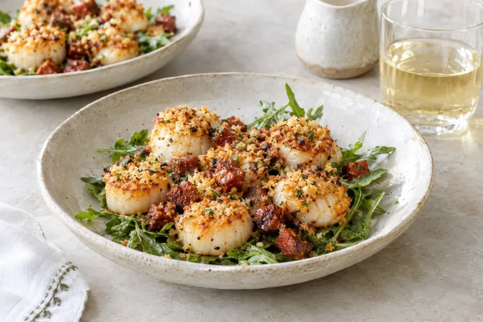 Crispy Broiled Scallops and Chorizo