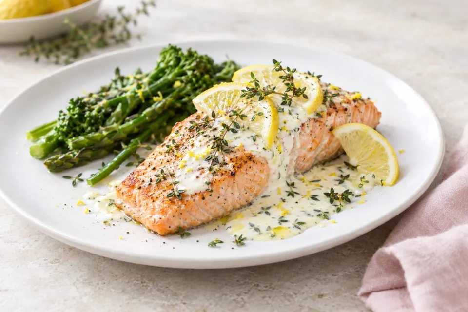 Salmon with Thyme and Three-Lemon Crème Fraîche