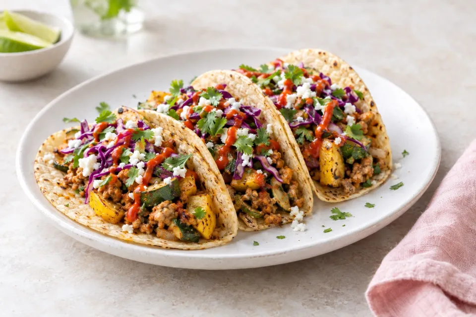 Easy Skillet Turkey and Squash Tacos with Sriracha