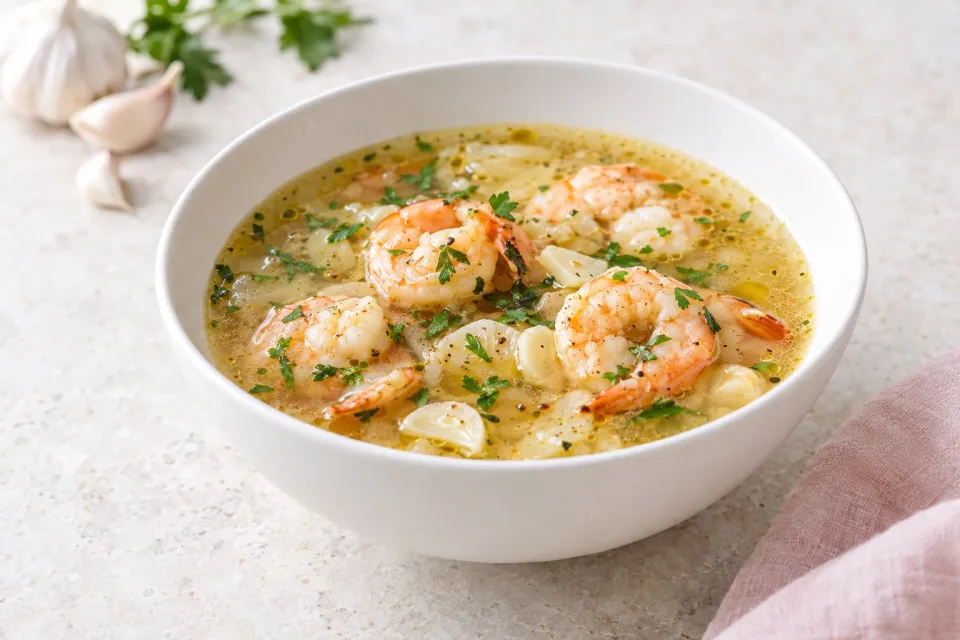 Garlic Soup with Shrimp