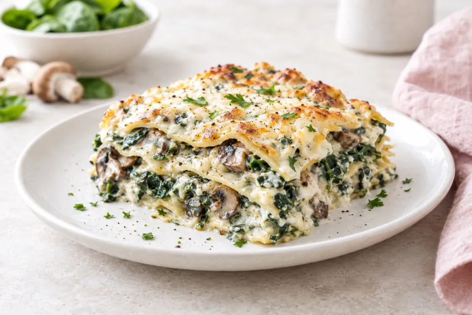 Ultra-Creamy Spinach and Mushroom Lasagna