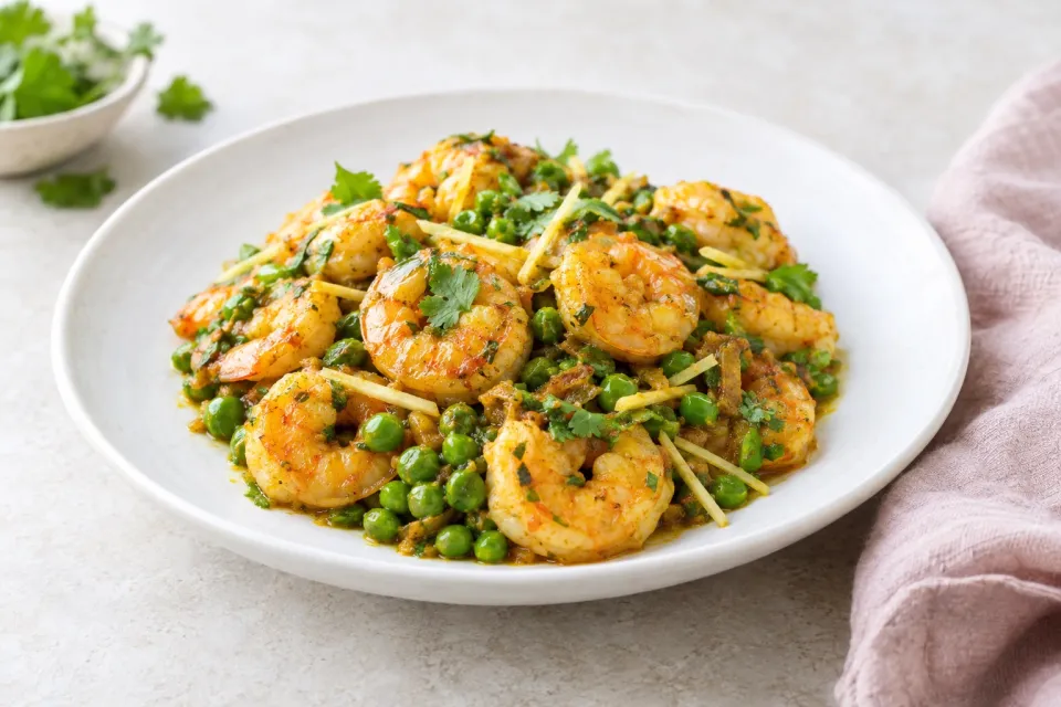 Indian Shrimp with Ginger and Peas