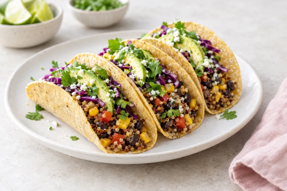 Quinoa, Black Bean and Corn Tacos