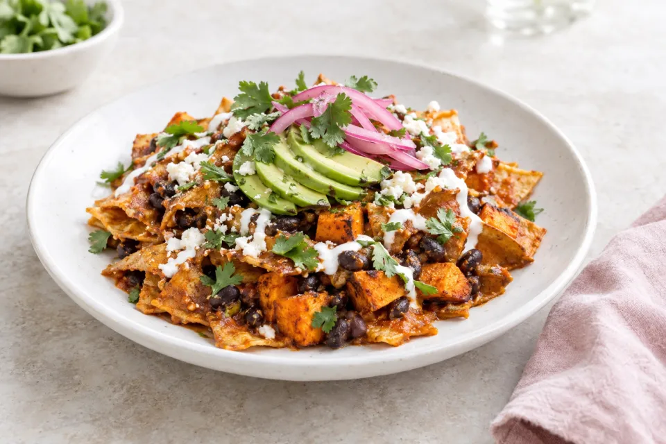 Sweet Potato and Black Bean Chilaquiles
