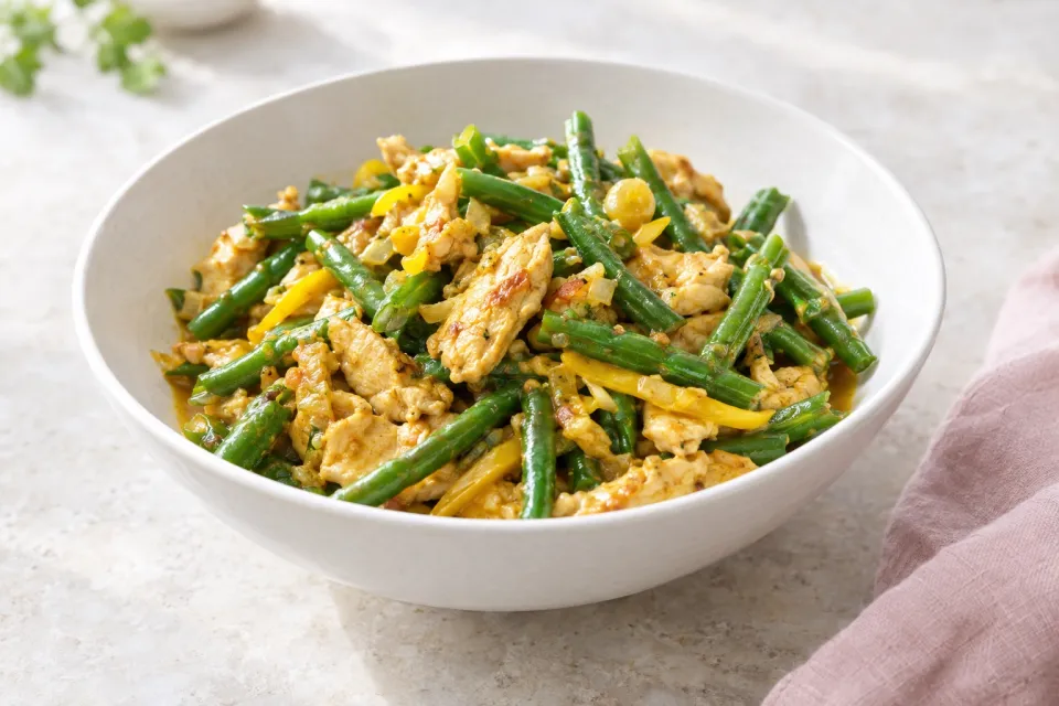 Chicken-Green Bean Yellow Chili Stir-Fry