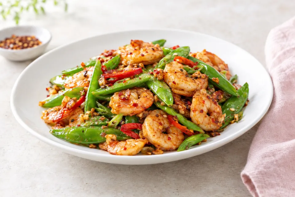 Crunchy and Spicy Shrimp Stir-Fry with Snap Peas