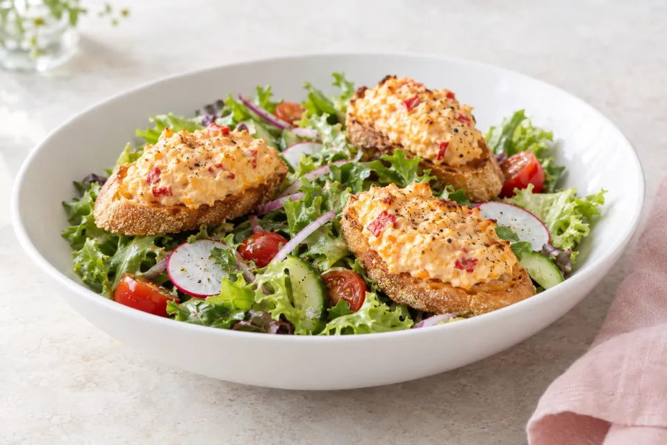Salad with Pimiento Cheese Toasts