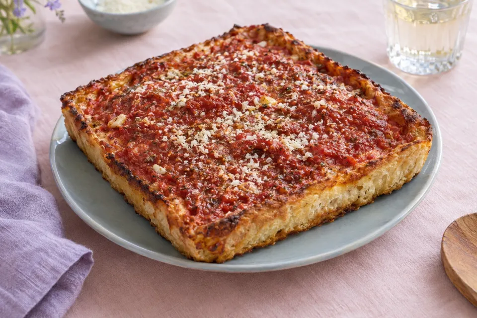 Homemade Philadelphia Tomato Pie-Style Pizza