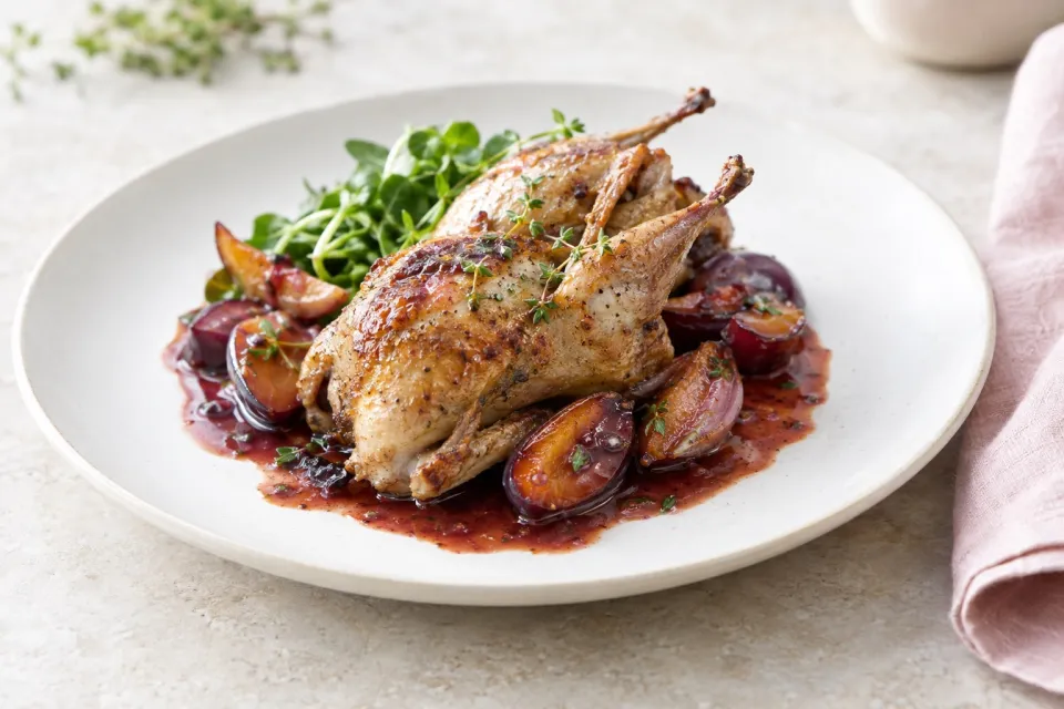 Pan-Roasted Quail with Plum Pan Sauce