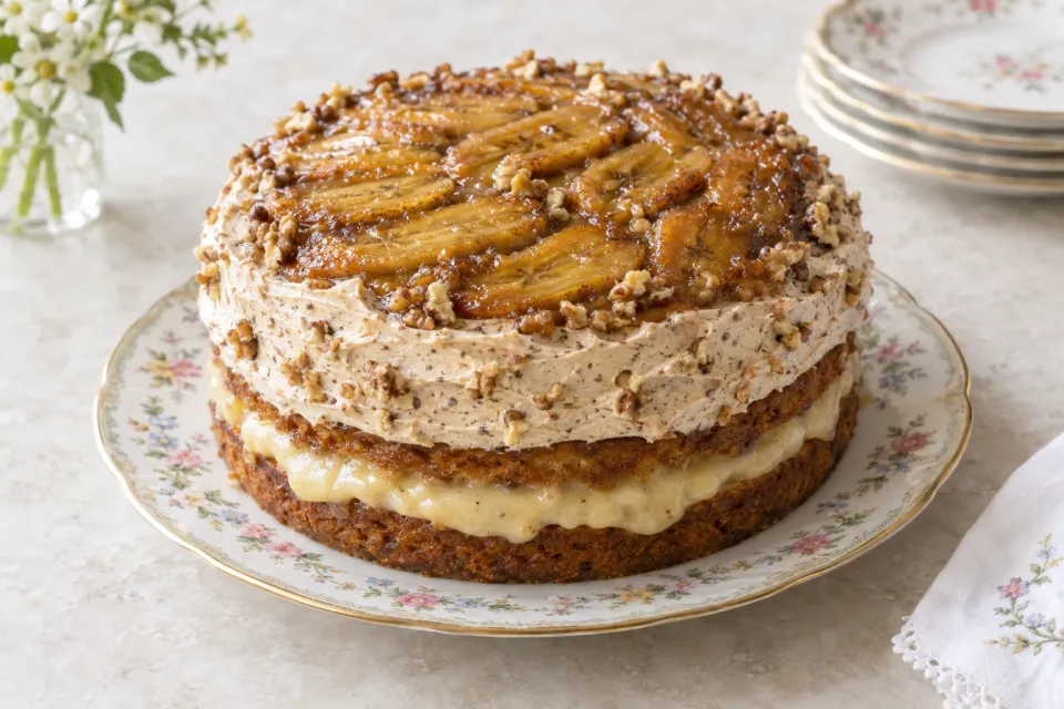 Banana Upside-Down Cake with Malted Pudding