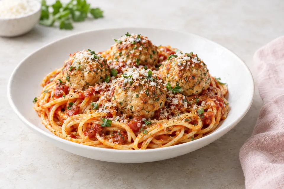 Spaghetti and Parmesan Chicken Meatballs