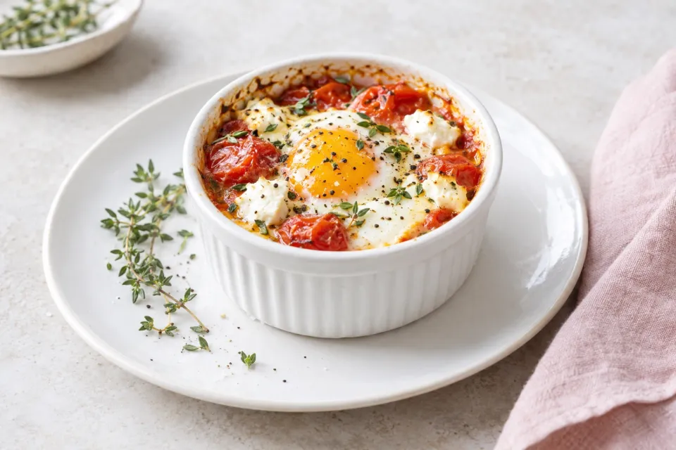 Eggs En Cocotte with Tomato and Goat Cheese