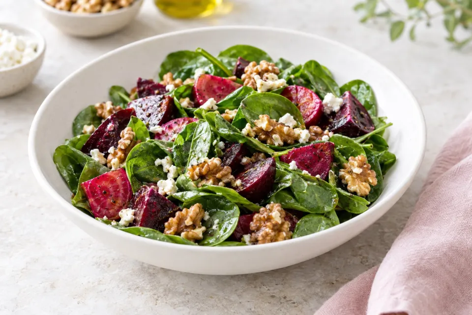 Spinach Salad with Beets and Walnuts