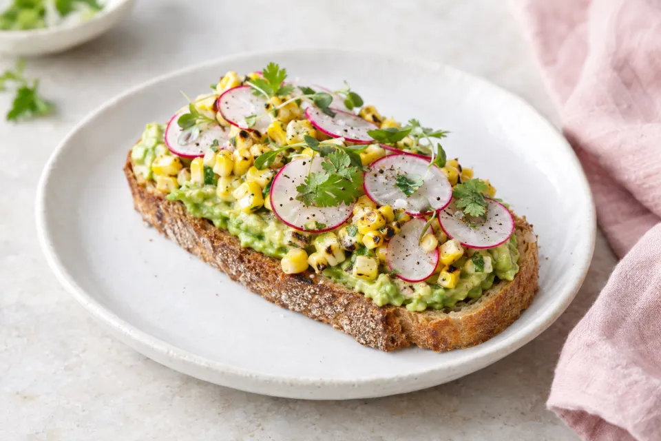 Corn, Avocado, and Radish Tartine