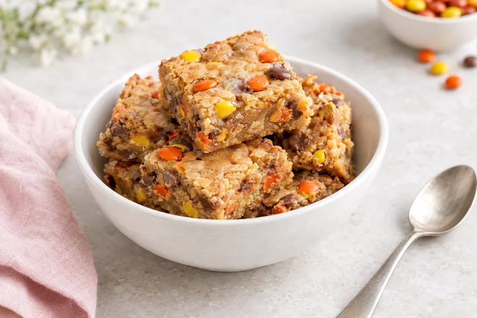 Peanut Butter Reese's Pieces Blondies