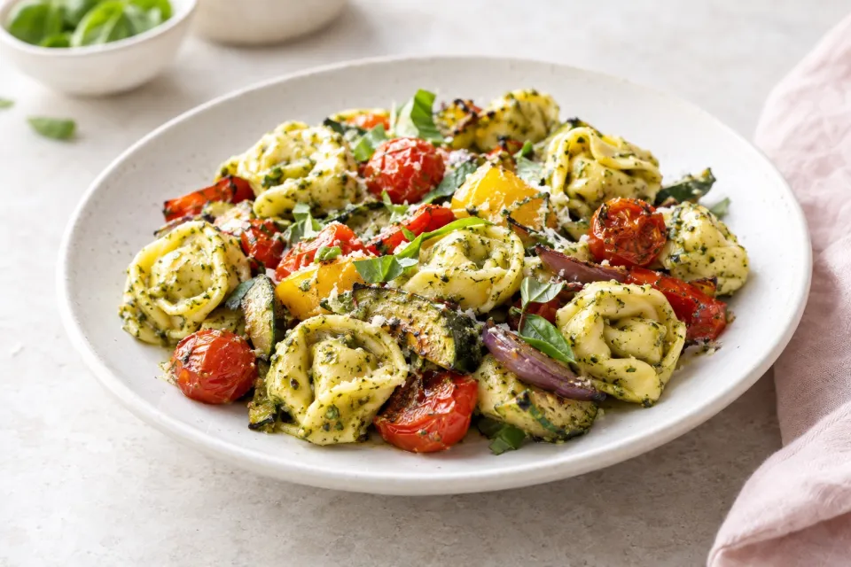 Tortellini with Pesto and Roasted Veggies