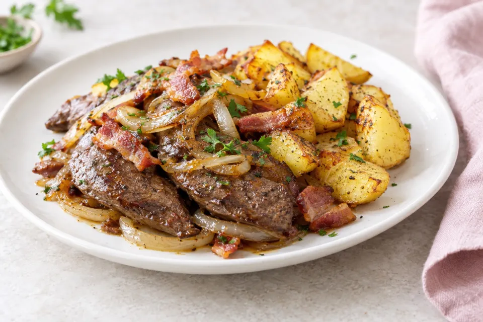 Calves Liver with Onions, Bacon and Potatoes