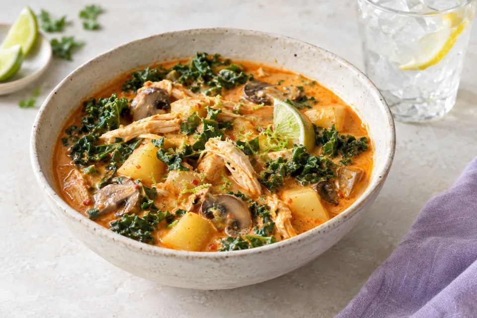 Slow-Cooker Red Curry Soup with Chicken and Kale