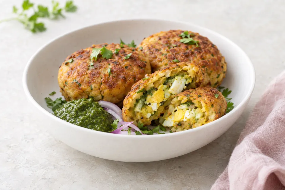 Potato, Egg and Chutney Pattice