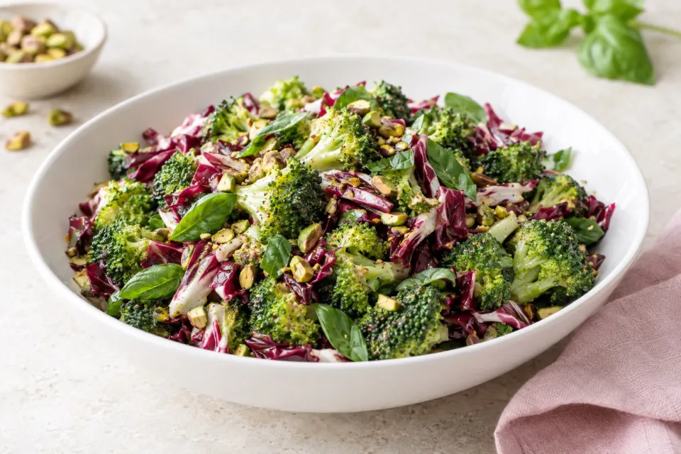 Broccoli Salad with Radicchio, Basil, and Pistachios