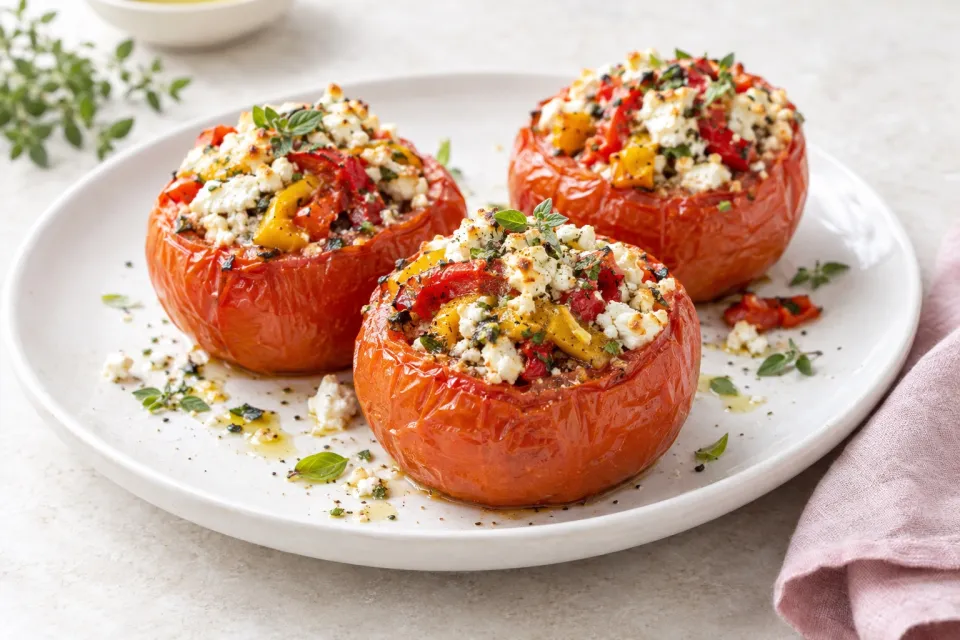 Baked Stuffed Tomatoes with Feta and Roasted Peppers