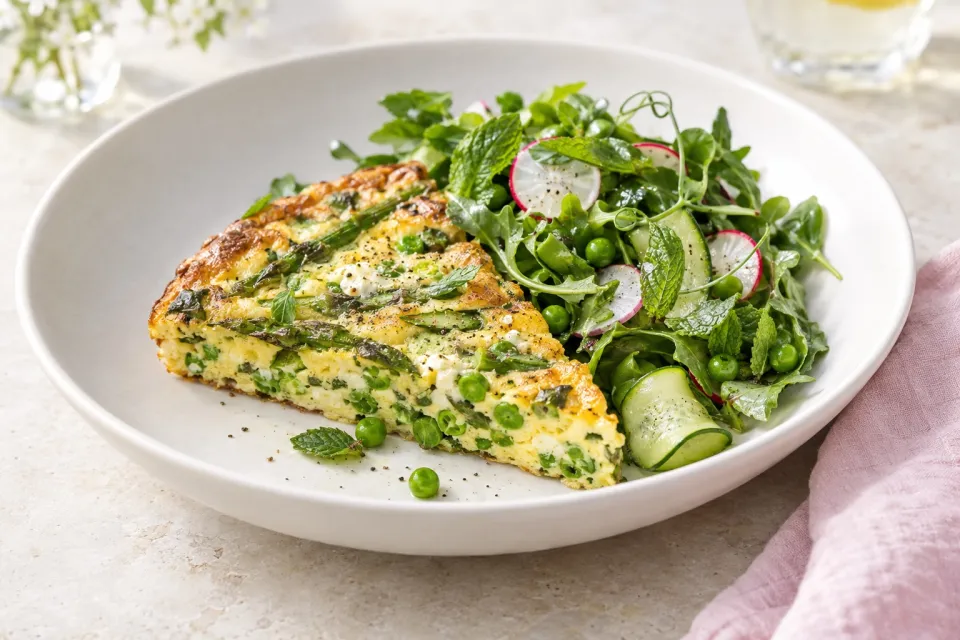 Asparagus and Sweet Pea Frittata with Minty Spring Salad