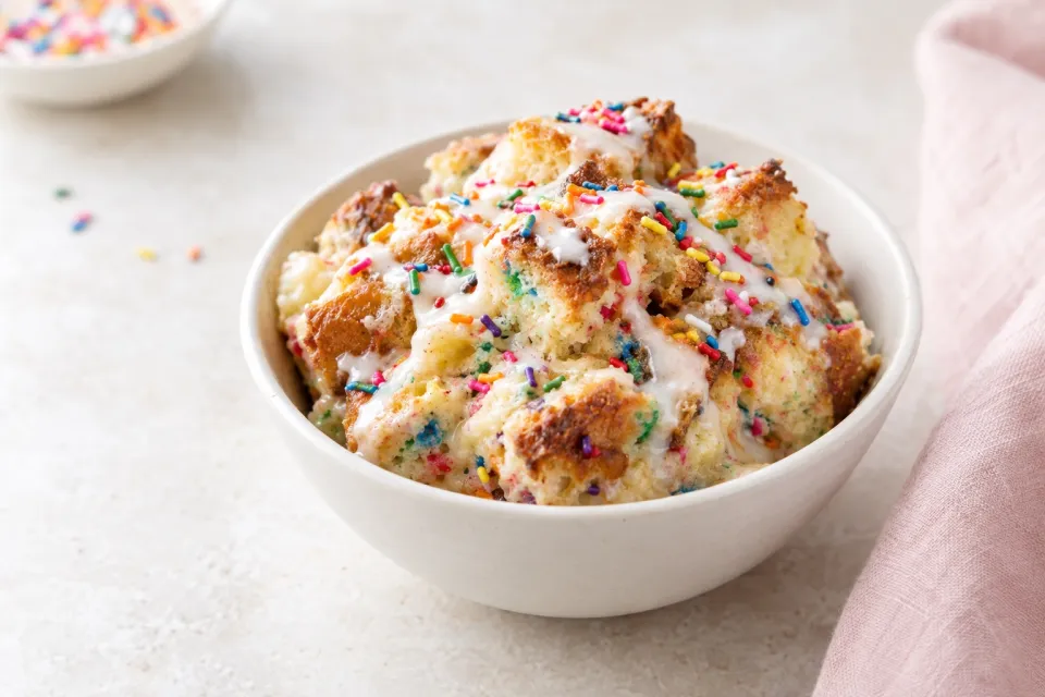 Birthday Cake Bread Pudding