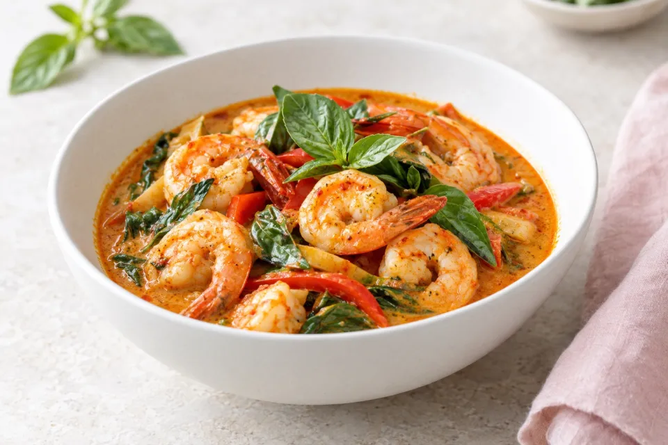 Red Curry Shrimp with Basil