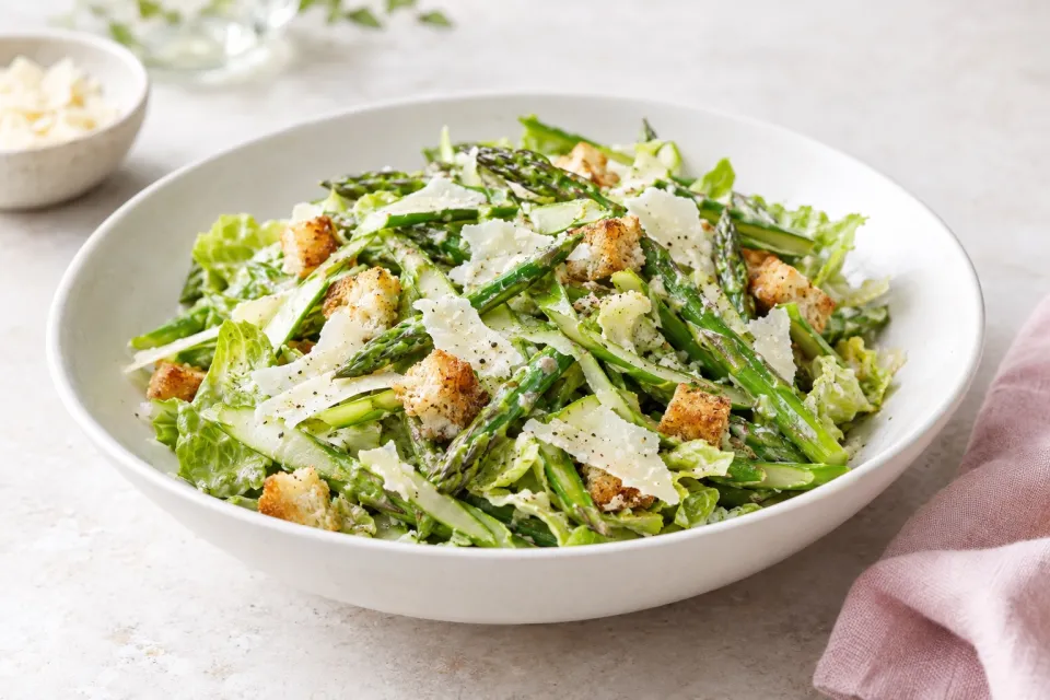 Raw Asparagus Caesar Salad